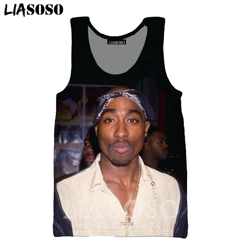 2Pac жилет LIASOSO Летняя мода для мужчин женщин толстовка 3D принт Рэппер О образным вырезом майка без рукавов хип хоп Уличный пуловер A295-2 - Цвет: 14