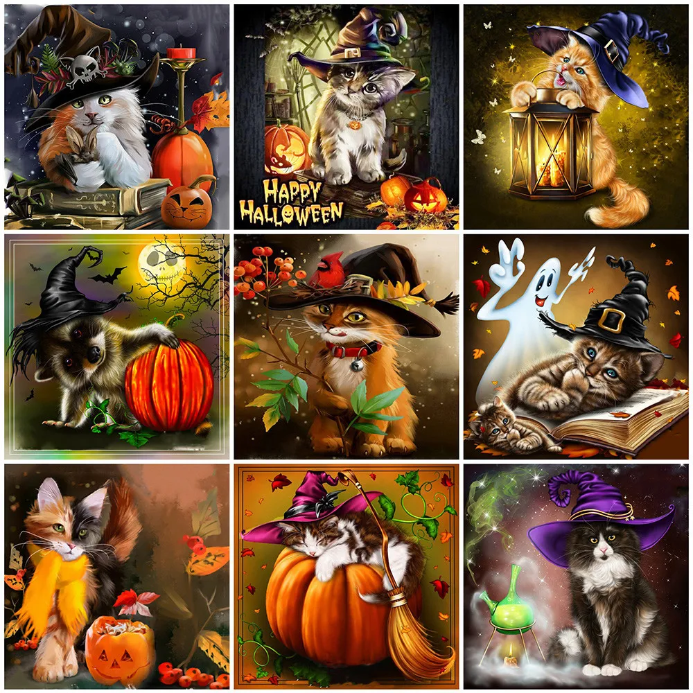 Evershine 5D DIY Diamond Embroidery Cat Full Square Diamond Painting Animal Rhinestone Art Halloween Decorations