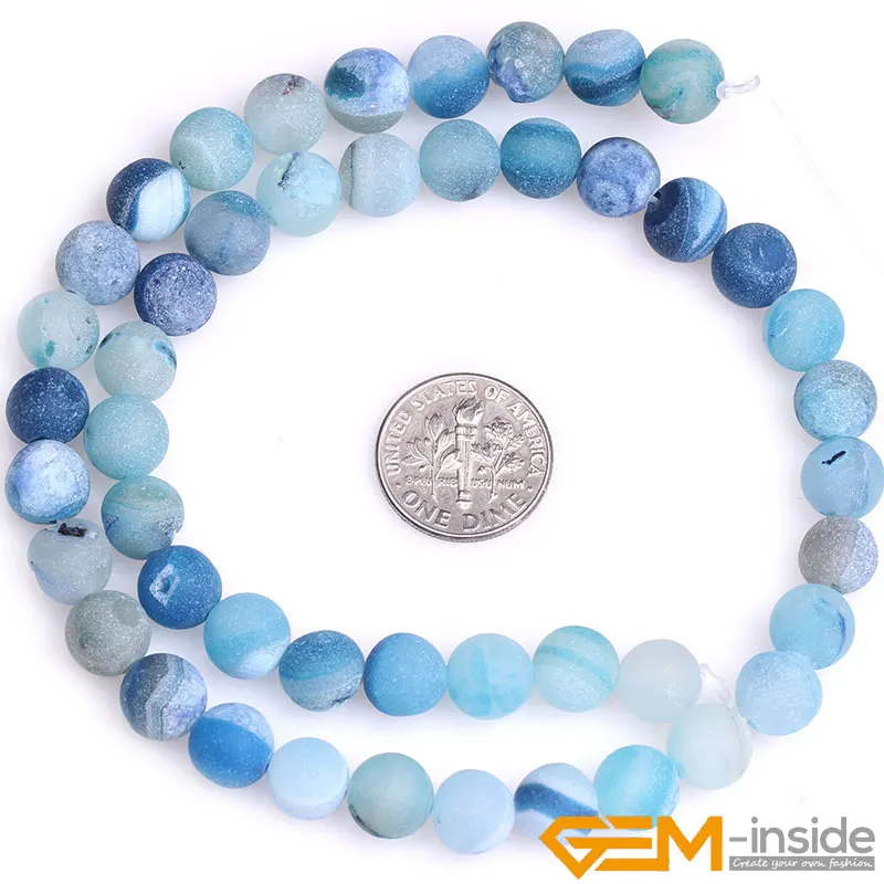 Круглый Geode кулон agates Druzy агатовые бусины для изготовления ювелирных изделий Strand 15 дюймов DIY браслет ожерелье ювелирные изделия бусины 8 мм 10 мм 14 мм - Цвет: 8mm Blue
