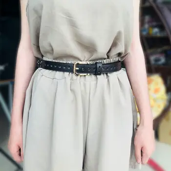 

Women Pu Leather Hollow Flower Thin Fashion Casual Wild Neutral Soft Simple Pin Buckle Black Belt Adult PU Belts Material