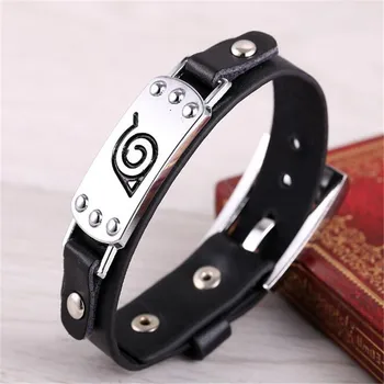 

Anime Naruto Uzumaki Bracelets Naruto Pierrot Konohagakurenosato Logo Leather Rope Chain Bangles Cosplay Costume Jewelry