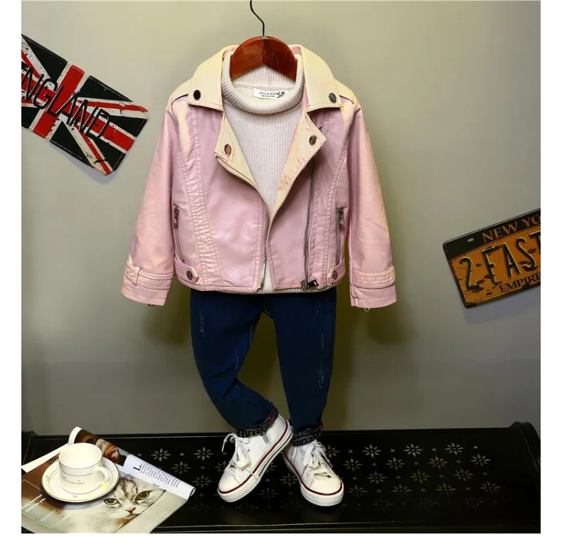 cheap winter coats 2020 Autumn New Girl's Leather jackets Children's Fashion Riveting PU Leather Coats Kids Short Lapel Collar Tops Outwear snow coat