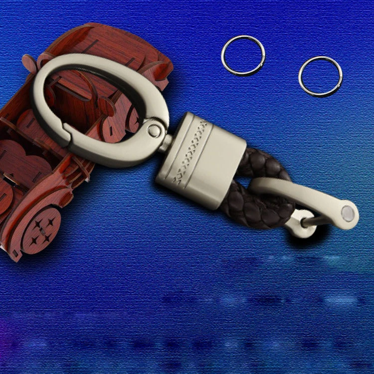 Металлический Кожаный Автомобильный брелок ручной работы с кожаной веревкой, брелок для ключей, сделай сам, плетеный брелок для ключей, пряжка подковы, автомобильный брелок для ключей - Название цвета: G Coffee