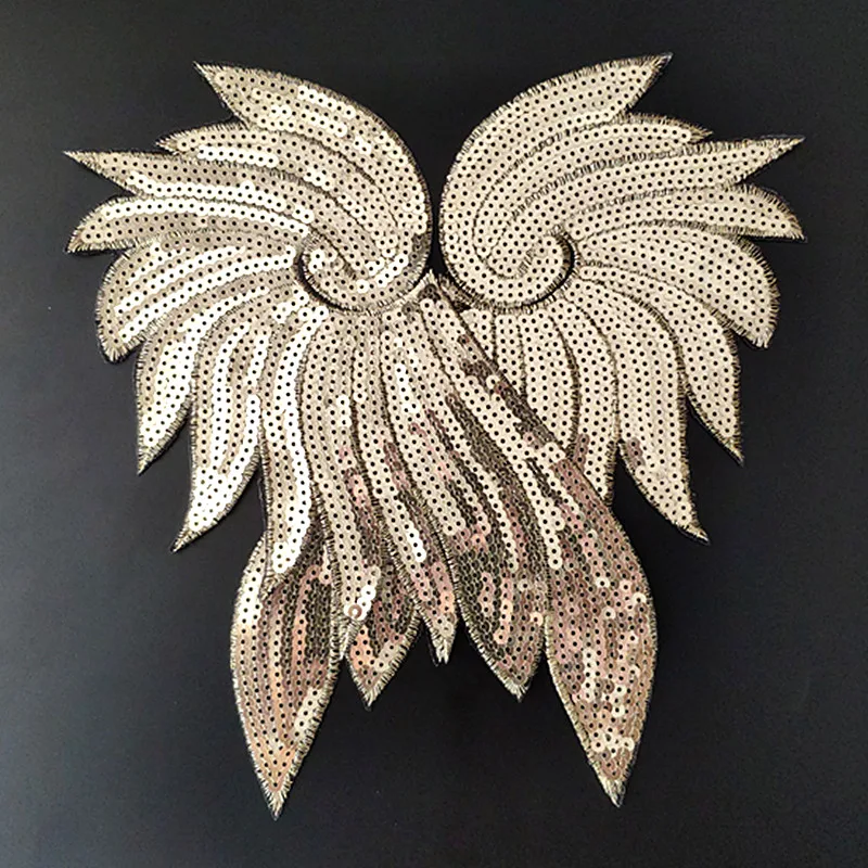 

29CM Wings Patch Diy Clothes Stickers Gold Sequins Large Biker Badge Iron On Patches For Clothing Strange Things Christmas Gift