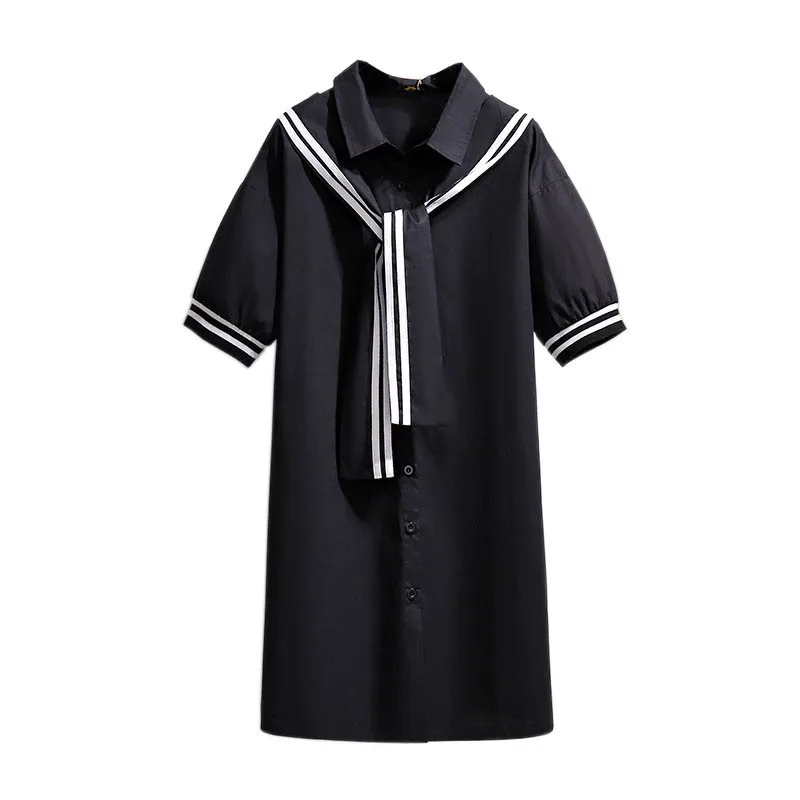 스티치 숄 가짜 투피스 반팔 셔츠 드레스, 플러스 사이즈 여성 드레스, 150Kg 가슴 157cm, 6XL 7XL 8XL 9XL 10XL