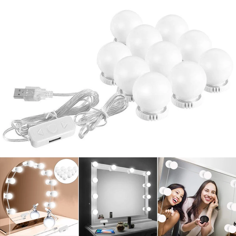 

3 color temperature Makeup Mirror Vanity LED Light Bulb Hollywood Vanity Lights Kit USB Charging Dimmable Wall Lamp VIP Dropship