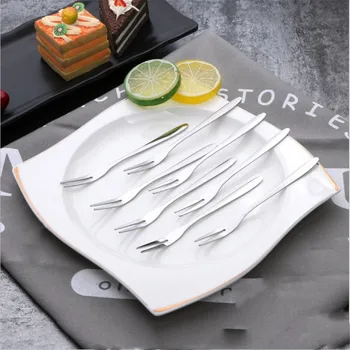 

New 6pcs Two Tined Stainless Dinner Dessert Bistro Appetizer Cocktail Fruit Forks Gear Stuff Tools 12.8cm x 0.9cm