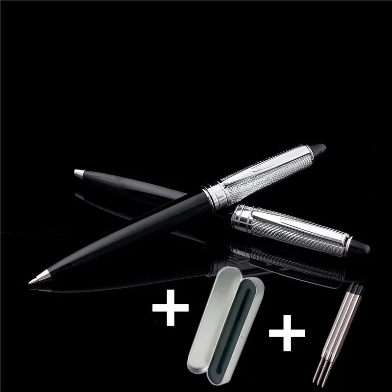 

1 Metallic Ballpoint Pen + 3 Refills + 1 Gift Box Luxury Metal Black Silver Signature Roller Ball Office Men Writing Contract