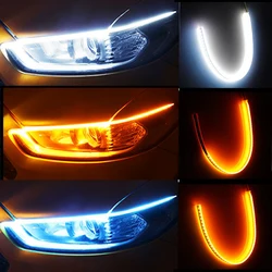 Feux de jour Led DRL pour voiture, flexibles et étanches, clignotant, feux de stop latéraux jaunes, accessoires de voiture, 2 pièces 