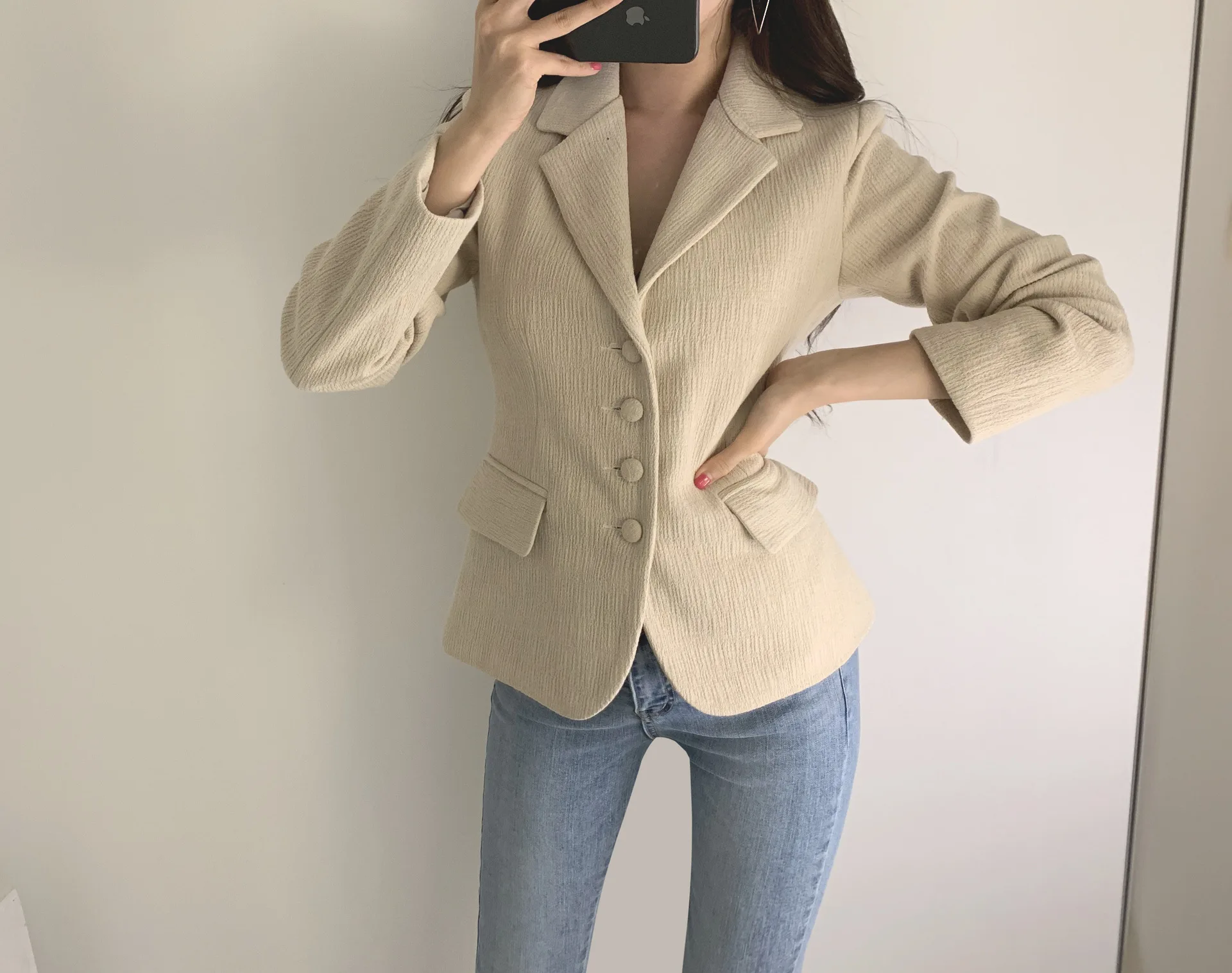 

South Korea Dongdaemun Small Fragrant Ventilation Network hong yang Gas Casual Small Suit Versatile Slim Fit Slimming Short Coat