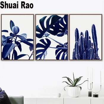 

Blue Leaf Monstera Cactus diamond painting full square round Diamond Embroidery Mosaic 3d puzzle Triptych Painting specials,