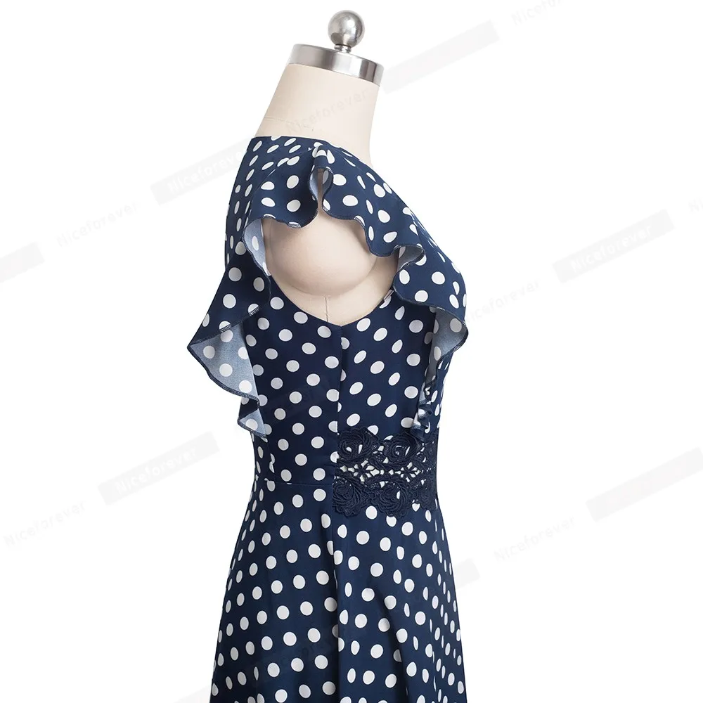 Хорошее-forever ретро в горошек с рюшами рукав vestidos с кружевом вечерние женские качели расклешенное женское платье A175