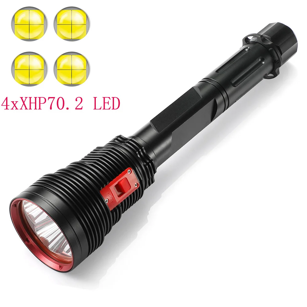 Новый мощный светодиодный фонарик 4 x XHP70.2 с высоким люменом для дайвинга