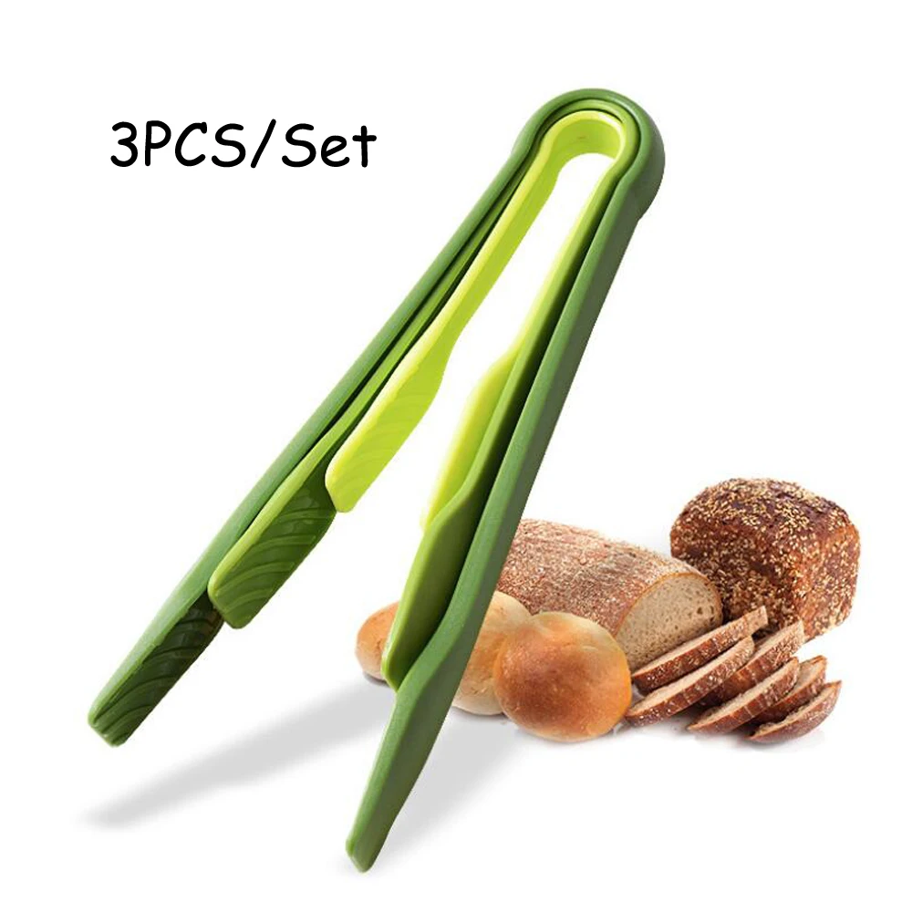 

3PCS/Set BBQ Tongs Plastic Food Clip Anti-slip Salad Buffet Clamp Cake Bread Serving Clamps Kitchen Tools