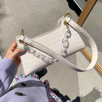 

Transparent Chain Design Small PU Leather Shoulder Bags For Women 2020 Crocodile Pattern Handbags Female Totes Hand Bag