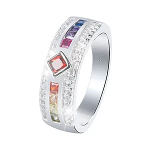 11 мм Ширина кольца радуги для женщин 3 ряда Bling Crystal CZ Стразы S925 Стерлинговое Серебро Кольца Красочные кольца для помолвки - Цвет основного камня: As Picture 10