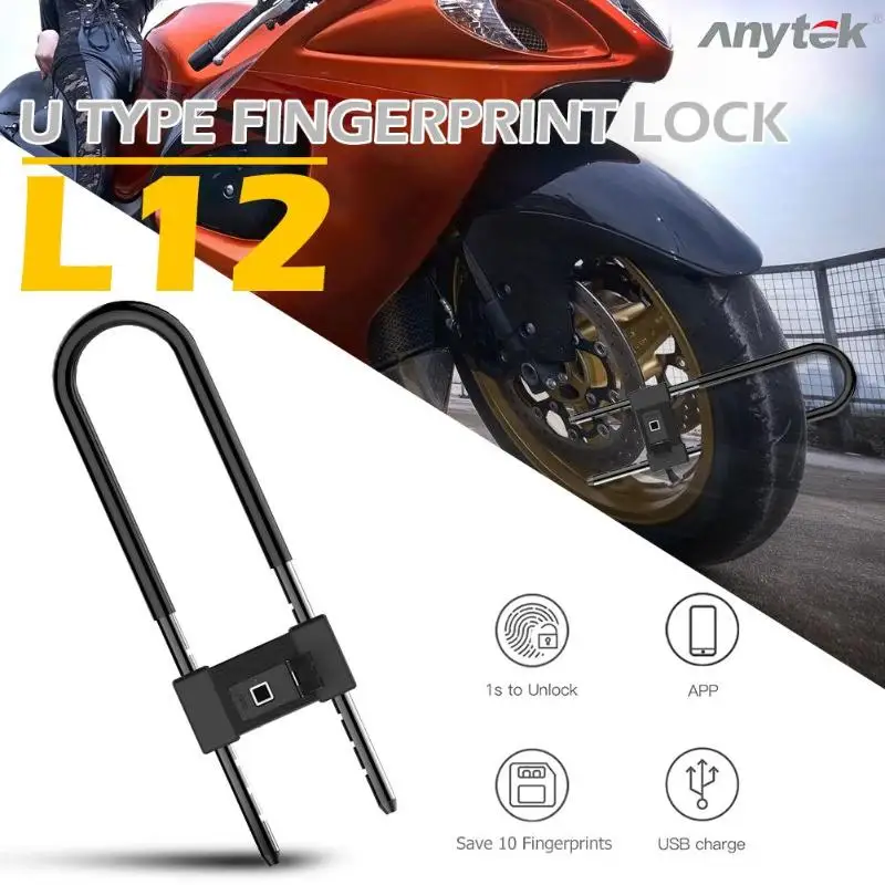 L12 отпечаток пальца U замок USB Перезаряжаемый IP65 Водонепроницаемый умный БЕСКЛЮЧЕВОЙ стеклянный дверной Автомобиль Велосипед Мотоцикл замок