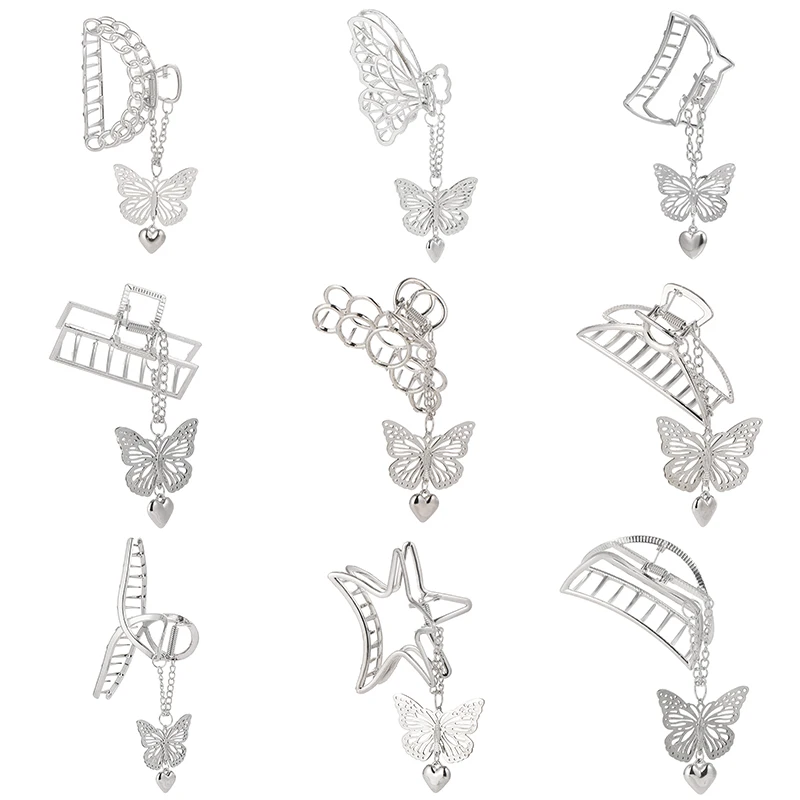 Retro Metal Hair Grip Goth Butterfly Hair Clip Love Pendant Claws Barrettes Jaw Grip Jewelry Styling Tools 1PC hair accessory hair clip jewelry accessories