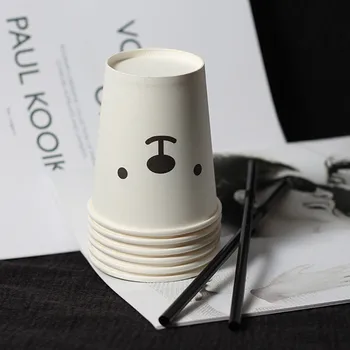 

100pcs Creative party disposable thickened consumer and commercial paper cup child baby shower ins cartoon milk tea juice cup