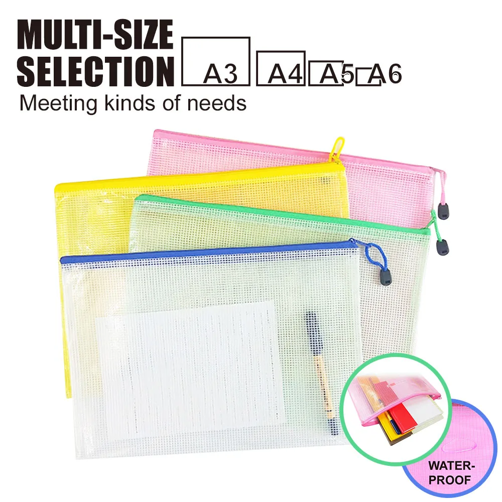 

2019 New A3/A4/A5/A6 Grid Transparent Document Bag PVC Zipper Stationery Pouch Filing Products Bag Stationery Office Supplies