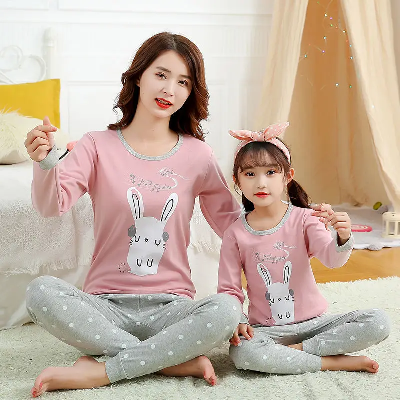 Pijamas a juego para madre e hija, ropa de dormir de algodón para el hogar