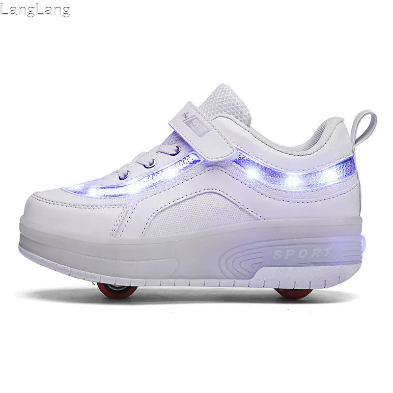 Детские светящиеся кроссовки HEELYS с двумя колесиками и светодиодсветильник обувь