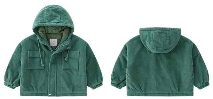 Solid Corduroy Jackets For Teenage Boys Outerwear Tops Clothing Children Hooded Thicken Coats Kids Winter Jacket Clothes
