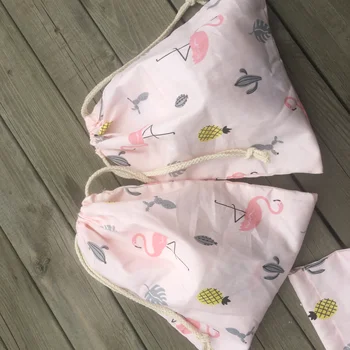 

1pc Cotton Twill Drawstring Organizer Party Gift Bag Flamingo Cactus Pineapple YL20512c