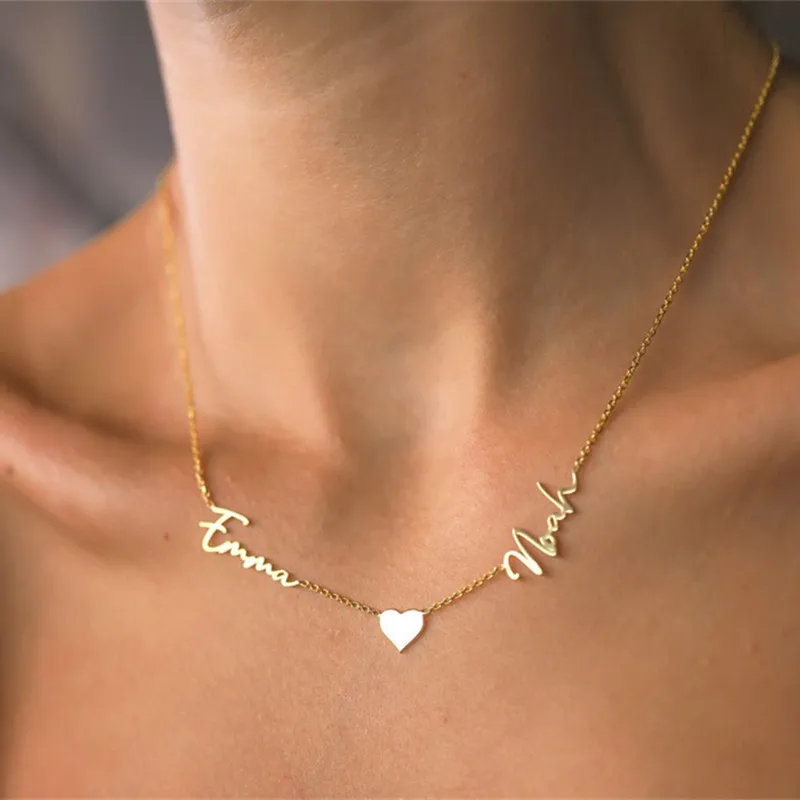 Personalized Two Name Necklace For Women Girl With Heart Stainless Steel Custom Handmade Daughter Names Mother Day Gift | Украшения и