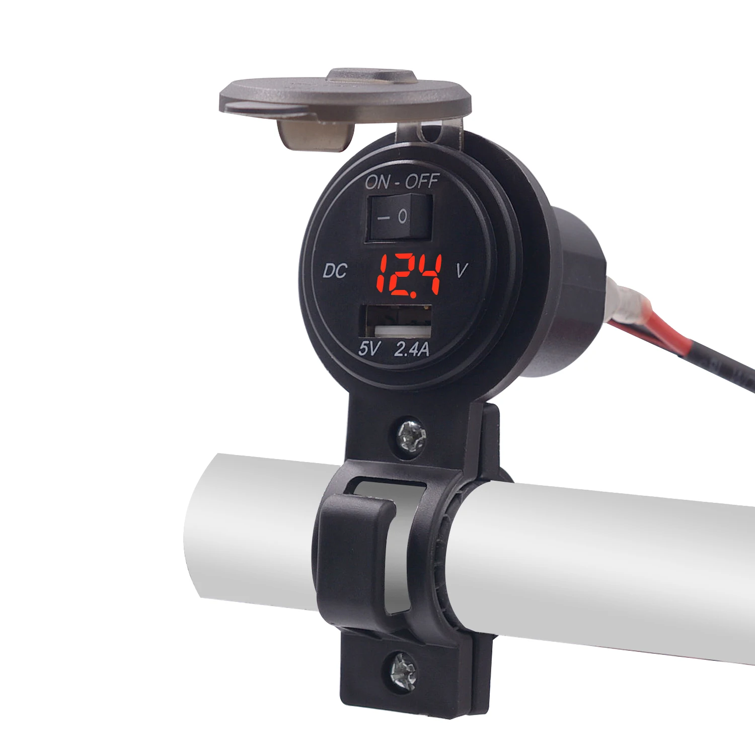 

Motorcycle USB Charger Cover 2.4A with Switch USB Voltmeter for Motorcycle Auto Truck ATV Boat with fixed bracket charger