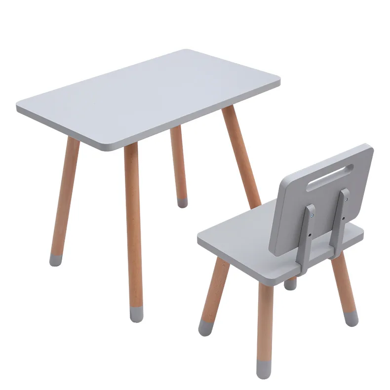 Children Desk and Chair Set Square Study Learning Desk Writing Table and Chair Solid Wood Minimalist Modern Baby Kids Furniture