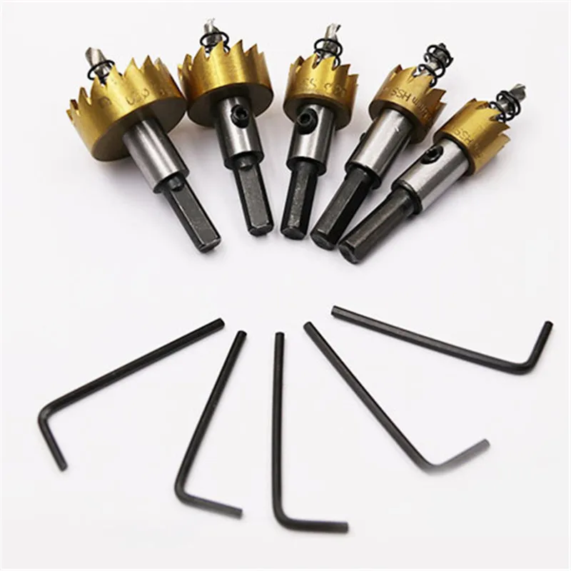 Набор корончатых сверел из быстрорежущей стали с титановым покрытием 16 30 мм 5