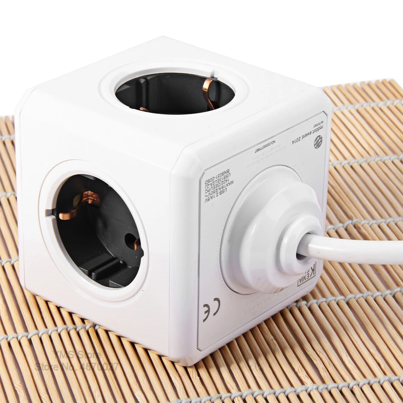 Allocacoc EU Plug Smart Extension Power Strip Electrical Socket Powercube Cable 3m 2 USB 5V 2.1A Charger Adapter 4 Outlets Home