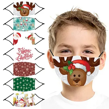 

Christmas Children Kids Mask Reusable Washable Cotton Masks Xmas Party Cartoon Letter Face Mask Mascarilla Reutilizable Masque