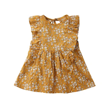 

Retro Girl Floral Dress Baby Kids Princess Party Tutu Ginger Yellow Clothes New