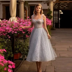 Sweetheart Straps Tea Length Formal Party Gowns  Lace A Line Light Blue Prom Dresses  Homecoming Graduation Dress With Women