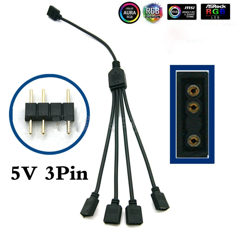 Conector de cinta LED RGB de 5V, 3 pines, 1to4, Cable divisor de alimentación, 4 pines, aguja, para placa base|Conectores| - AliExpress