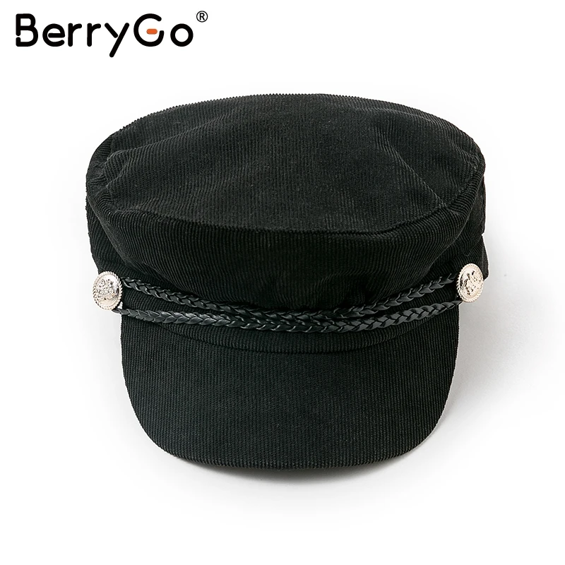 Черный BerryGo Элегантные повседневные пуговицы Джокер уличная шерстяная берет темно-синий вязаный женский головной убор модная веревка Дамская осенне-зимняя женская шляпа в стиле ретро - Цвет: Черный