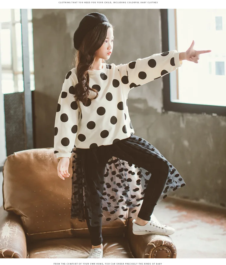 Little Girls Clothes Sets Winter Autumn Fashion Dot School Children Teenage Girls Sport Casual Kids Clothes Set for 6 8 10 12 Y