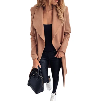 

2019 Autumn And Winter Ladies Woolen Coat Thickening British Style Irregular Belt Mid-long Coat