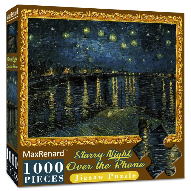 MaxRenard Puzzle 1000 Pieces Adult Puzzle Jigsaw 50*70cm Noble Deer Family Assembling Animal Photos Puzzles Toys for Adults Starry Night Rhone