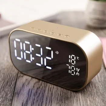 

Music Player Desktop Bluetooth Decoration Wireless Bedside Metal Mirror Surface Led Dual Speaker Alarm Clock