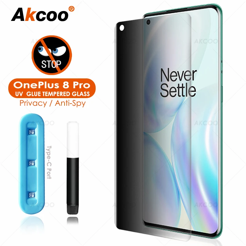 Akcoo УФ стеклянная пленка для OnePlus 8 Pro Защитная экрана на весь экран клей oneplus
