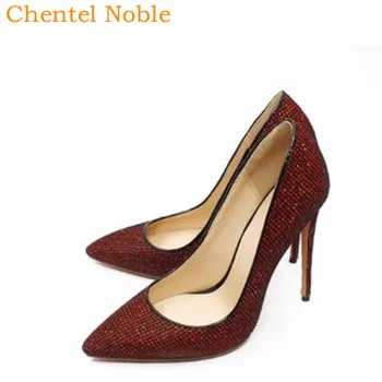 

Brand Chentel Ladies Designer Bling Flash Grid Shoes Women Leather High Heels Fashion Wedding Shoes Women Pumps 34-45 Size