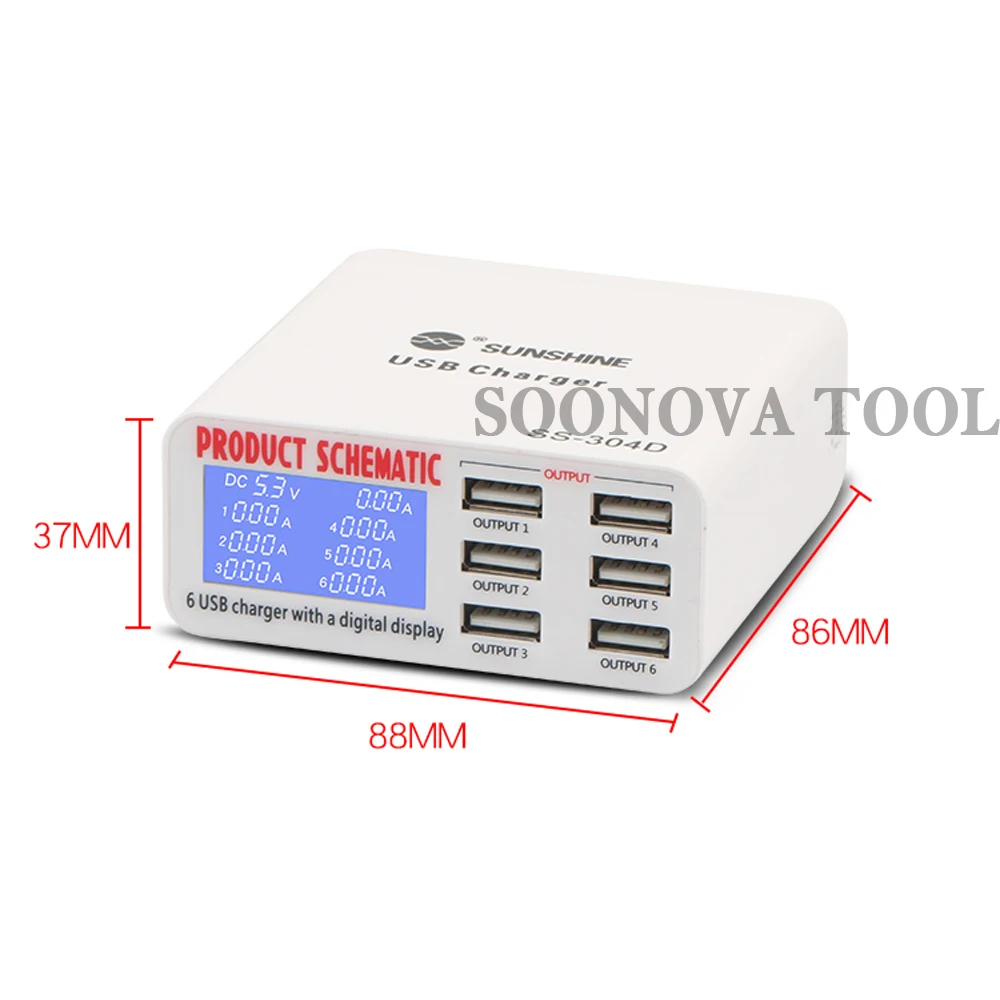 SS-304D мульти-Функция Универсальный 6 Порты USB Quick Зарядное устройство 5 V/6A Быстрая зарядка для iPhone, iPad, электронный продукт
