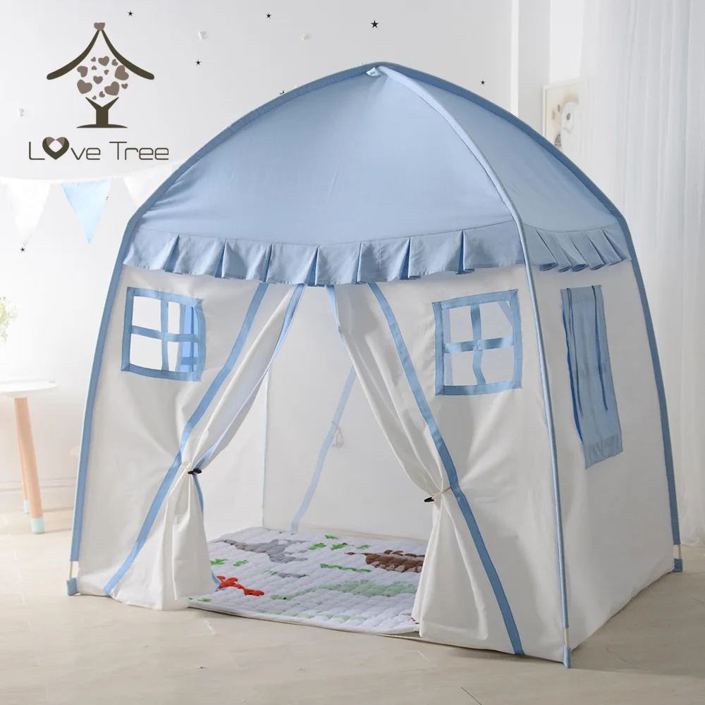 Любовь Дерево палатка-вигвам для детей синий цвет имеет окно стиль детская палатка хлопок холщовый вигвам игрушка палатка