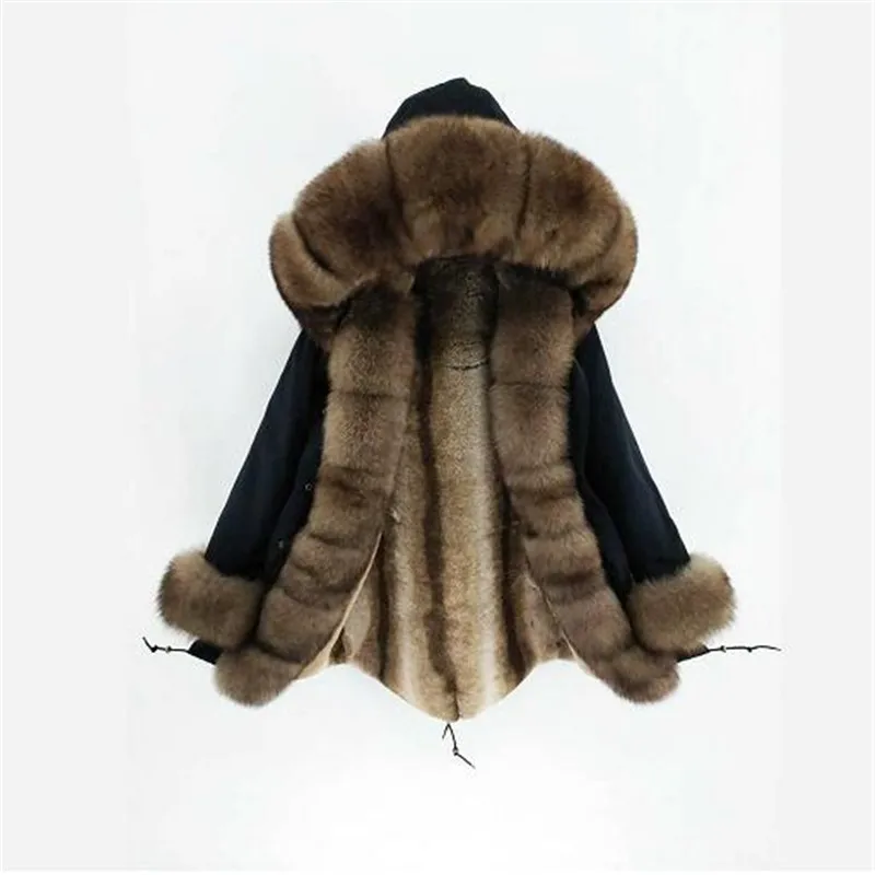 

2019 New Women Winter Jacket Real Fox Fur Collar faux fur lining Thick Warm Real Fur Coat Long Parka