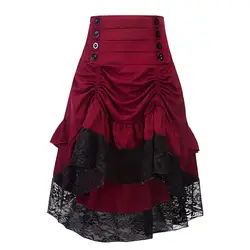 Викторианская Асимметричная гофрированная отделка Готический стимпанк юбки Кружевная Женская Корсетная юбка винтажная стимпанк юбка