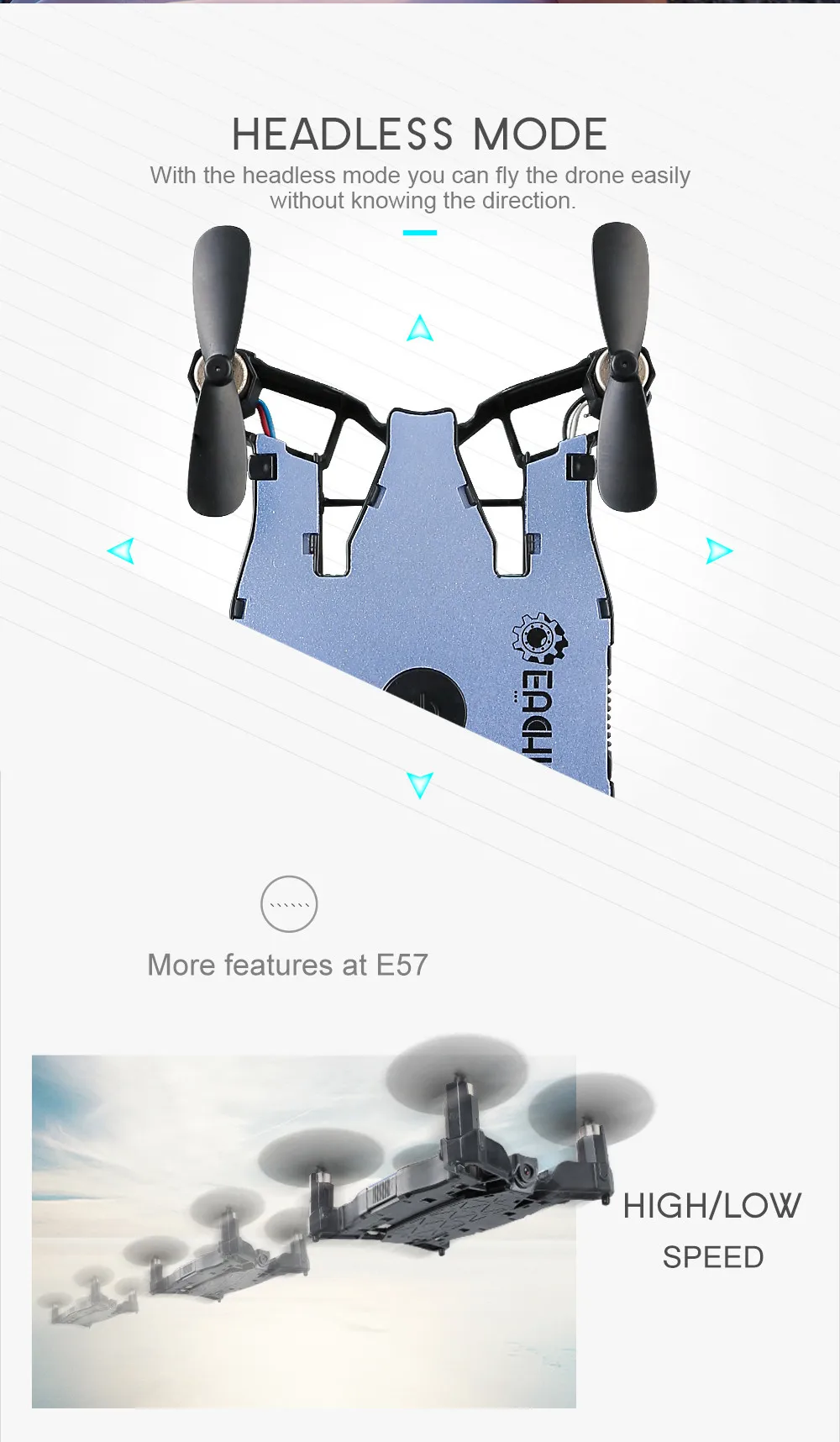 In Stock! Eachine E57 WiFi FPV Selfie Drone With 720P Camera Auto Foldable Arm Altitude Hold RC Quadcopter RTF