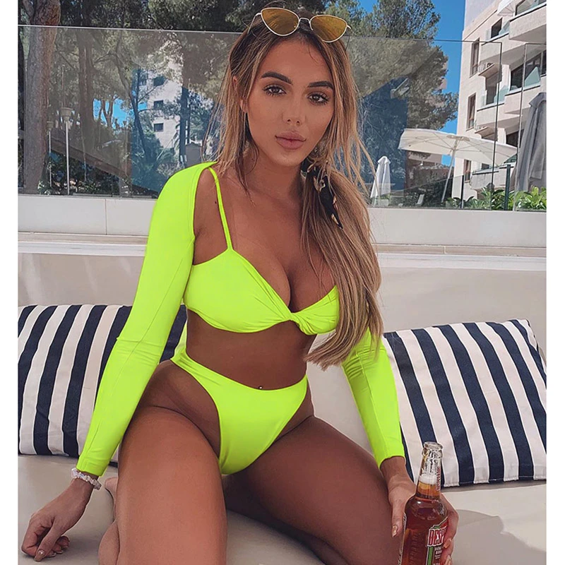 

Women 3 Pieces Bikini Sexy Split Swimsuit Long Sleeve Bikini Set 2019 Mujer Thong Swimsuit Bathing Suit Women Sexy Monokini